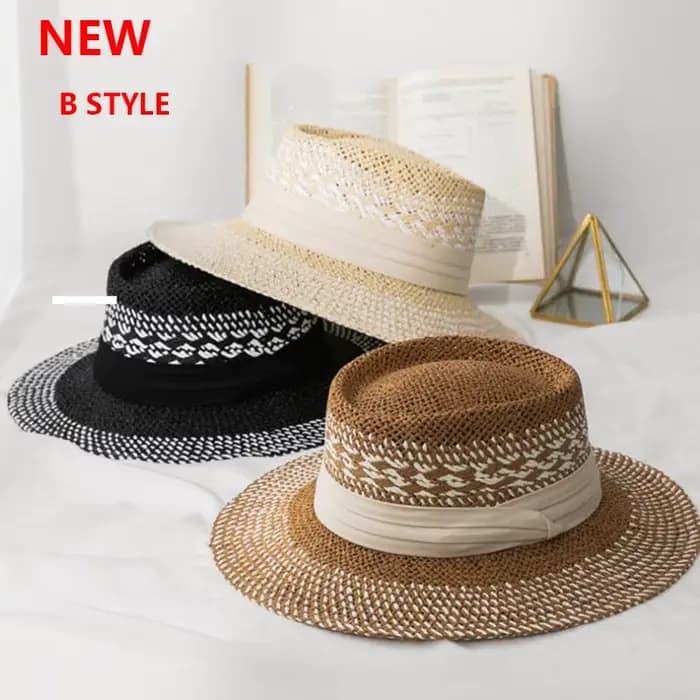 Chapeau de plage en paille fait à la main pour femmes, casquette d'été Panama, mode Concave plate, v