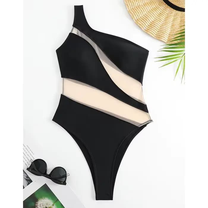 Maille Patchwork voir à travers maillot de bain femmes Sexy une épaule maigre une pièce maillot de b