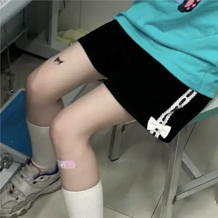Shorts décontractés à volants et nœuds en dentelle pour femme, nouveau style d'été, mignons, style é