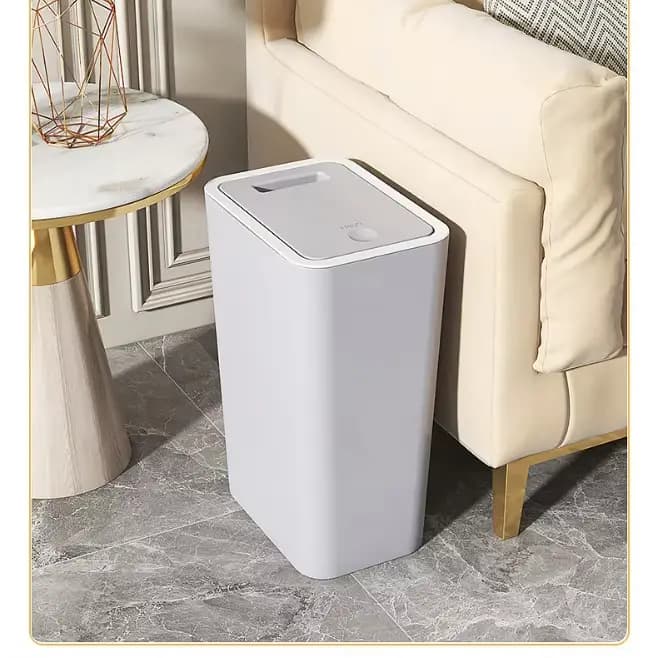 Poubelle de salle de bain - 10L, petite poubelle avec couvercle à pression pour toilettes, chambre à