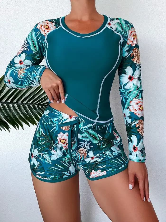 Maillot de bain bikini sexy et sportif pour femme, imprimé, avec fermeture éclair, séparé, coupe pla