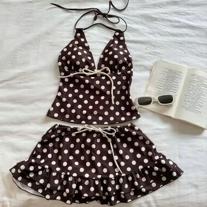 Maillot de bain deux pièces jupe pour femme 2026 - Bikini sexy haut de gamme à pois français style v