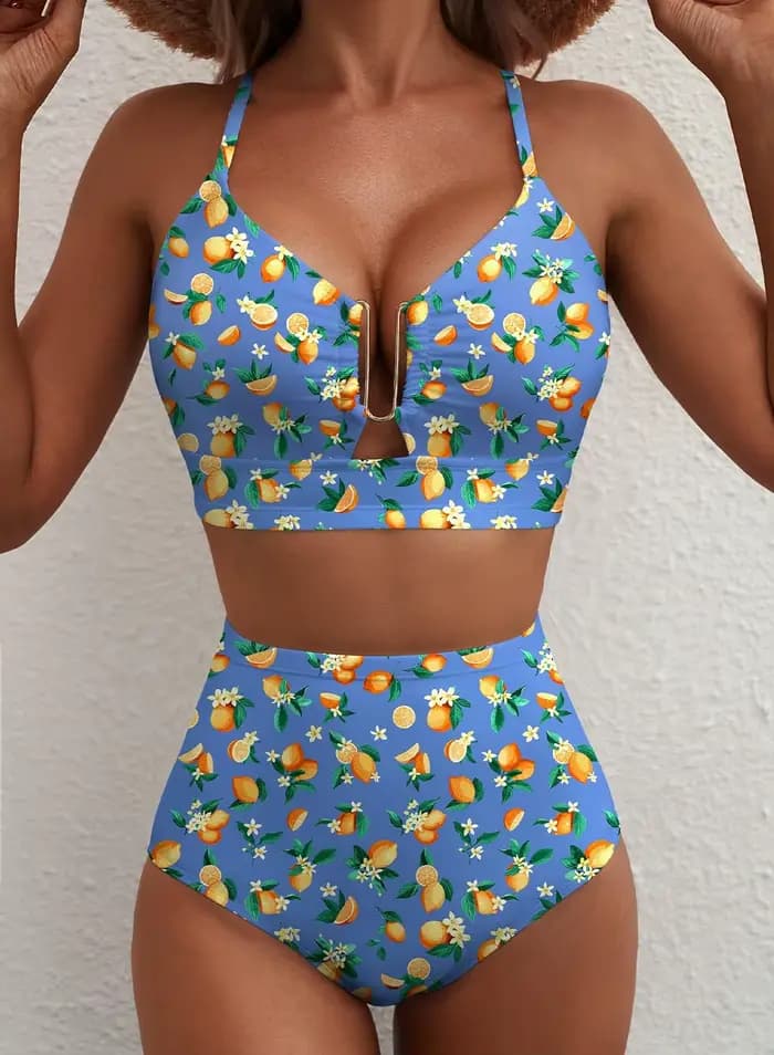 Ensemble de bikini Cikini V-Wire à imprimé floral pour les vacances à la plage, maillot de bain d'ét