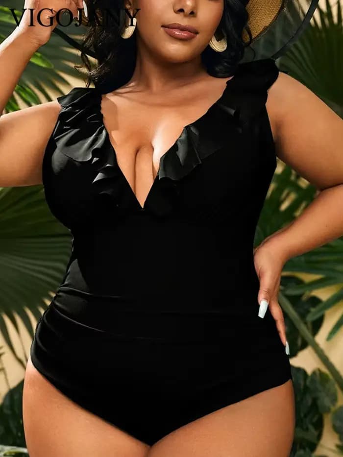 VigoJany 2026 Verge Maillot de bain une pièce grande taille pour femme, à bretelles, col en V, dos n