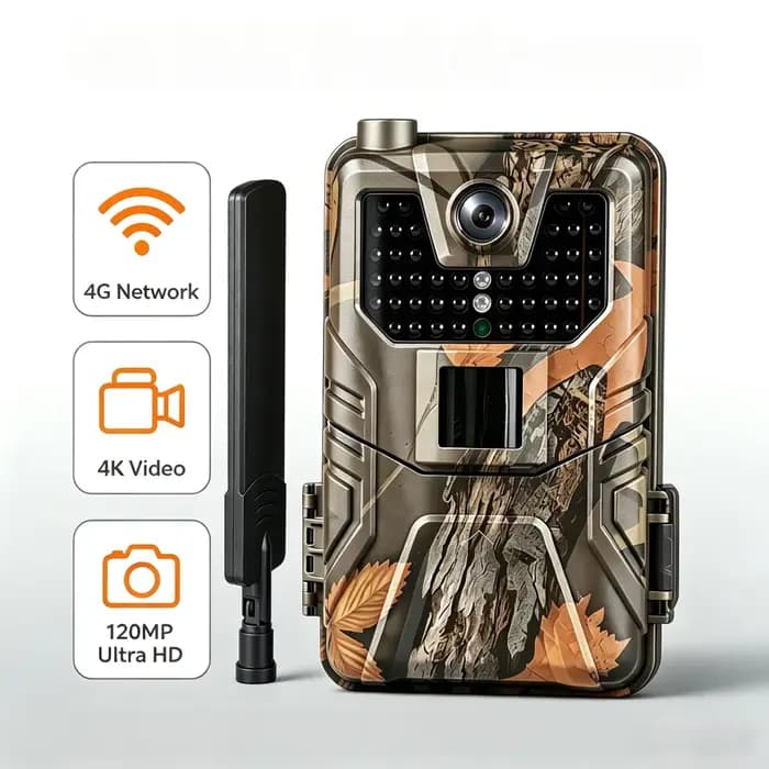 Caméra de chasse 4G 120MP 4K avec application, diffusion en direct 4K, service cloud GRATUIT, pièges