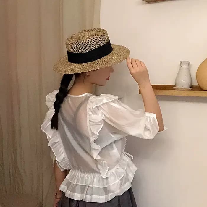 Chapeau de plage en paille fait à la main pour femmes, casquette d'été Panama, mode Concave plate, v
