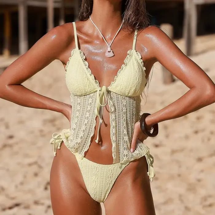 Nouveau ​ Maillot de bain deux pièces en dentelle, Sexy, Double couche, doublure douce, maillot de p