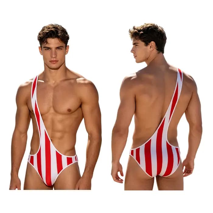 Maillot de bain une pièce pour hommes, Mankini à séchage rapide, body rayé à une épaule, maillot de 