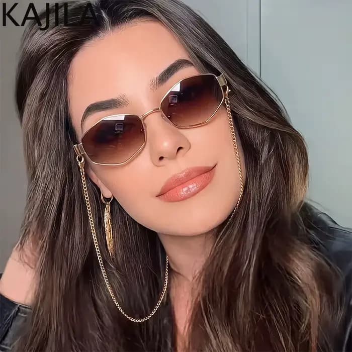 Lunettes De soleil hexagonales à petite monture pour femmes, Sexy, avec chaîne, marque De luxe De st
