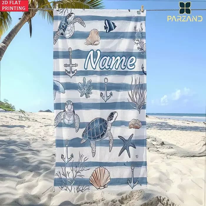 1 pièce Serviette de plage personnalisée tortue marine, serviette de bain à thème nautique avec nom 