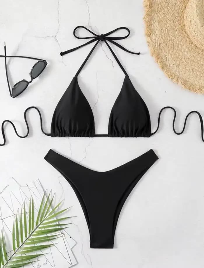 Maillot de bain brésilien à lacets, ensemble deux pièces, sexy, simple, couleur unie, blanc/noir/caf