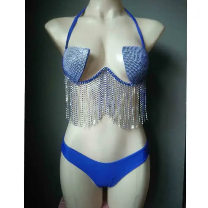 Maillot de bain avec des strass et des franges, bikini, ensemble deux pièces, costume de bain pour l