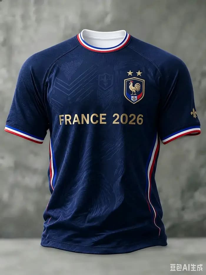 Maillot de football de l'équipe nationale de France 2026, imprimé coq gallic à deux étoiles, manches