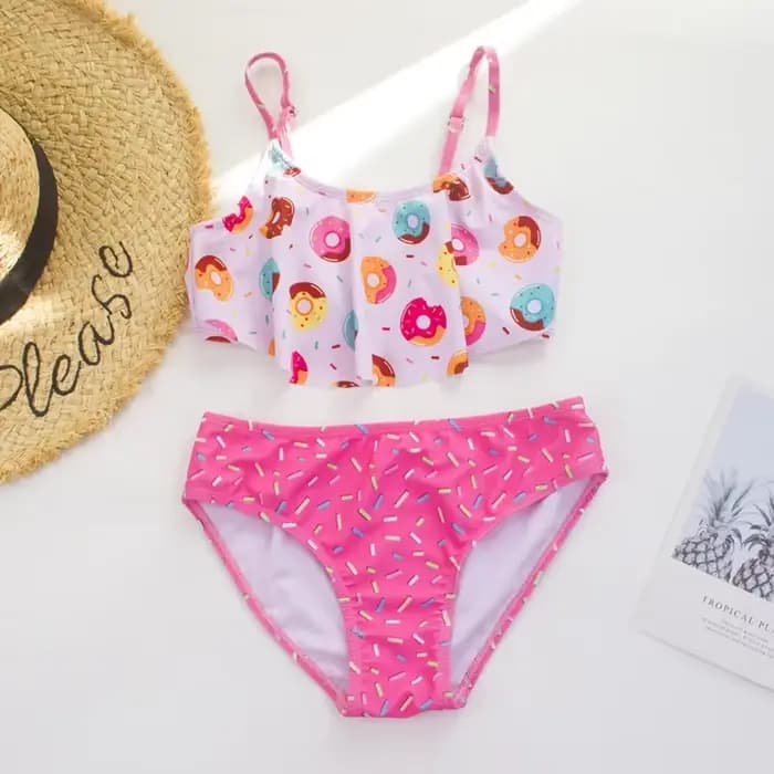 Maillot de bain 2 pièces fendu pour enfants, ensemble bikini à volants, slip pour bébé, maillot de b