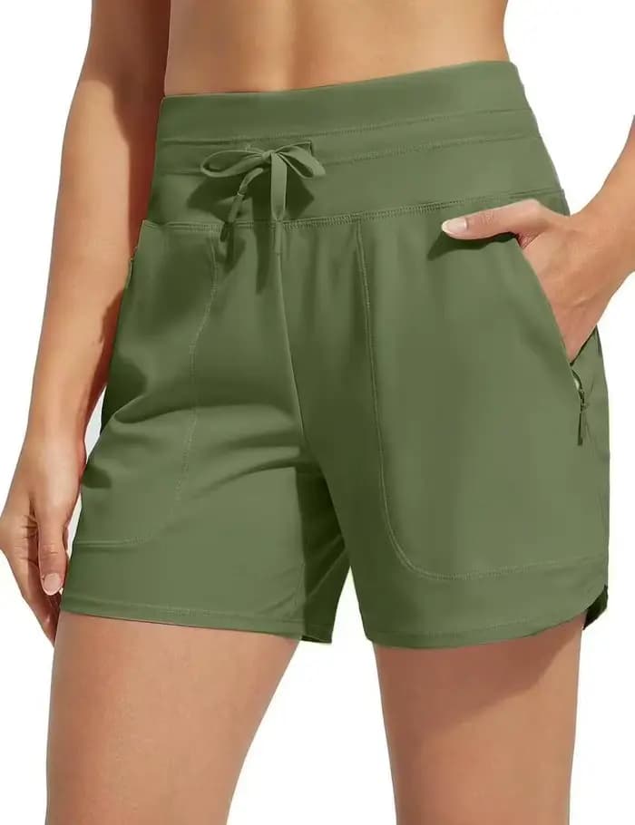Short de bain taille haute pour femmes, 5 pouces, séchage rapide, respirant, sport, course à pied, F