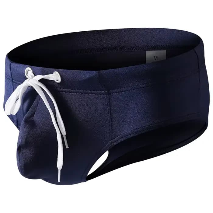 Slip de bain homme couleur unie taille basse avec cordon de serrage, séchage rapide, double couche, 
