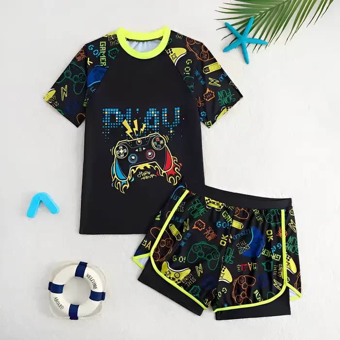Maillot de bain deux pièces pour garçons 2026 avec short imprimé, tenue de bain pour enfants, maillo