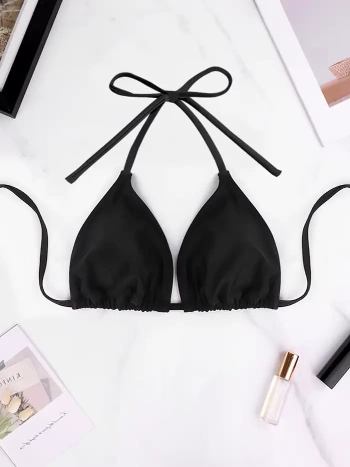 1Pc femmes Sexy haut de bikini soutien-gorge maillot de bain été plage Style couleur unie col suspen