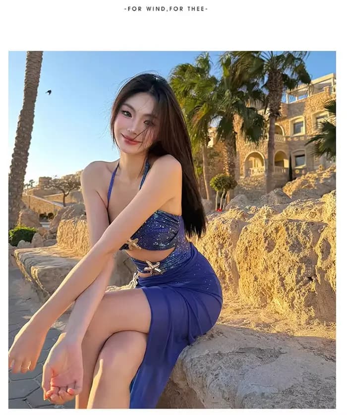 Maillot de bain une pièce à col licou, à la mode et luxueux, Sexy, ajouré, jupe longue de plage, deu