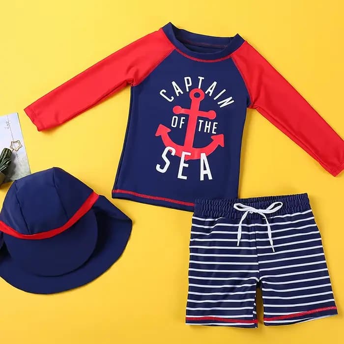 Maillot de bain fendu pour enfants, 3 pièces, motif de dessin animé mignon, ensemble de natation à m