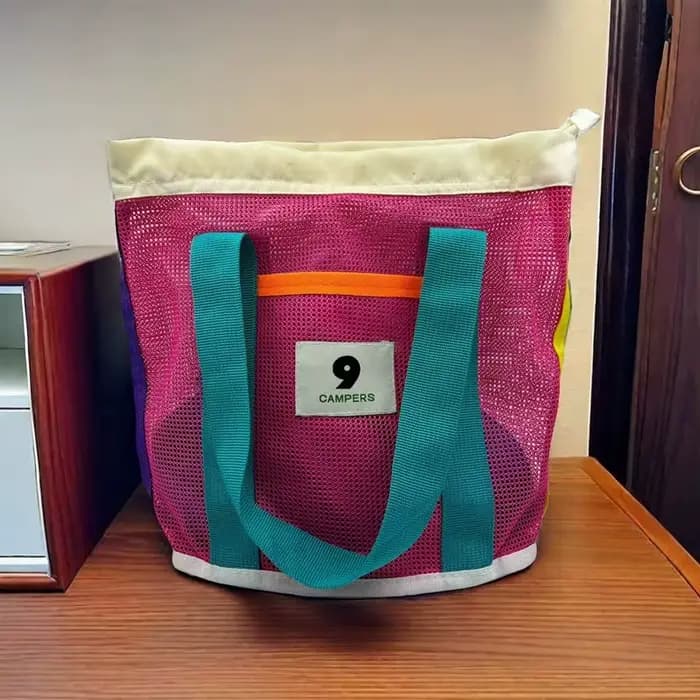 1 seau de plage - Sac de rangement pour la plage, sac de toilette portable en maille pour le bord de