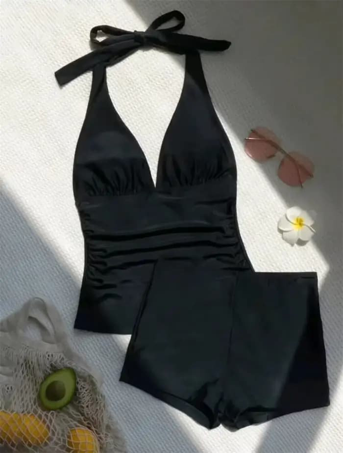 Maillot de bain deux pièces pour femmes, taille haute, col en v, dos nu, bandage, push up, vacances,