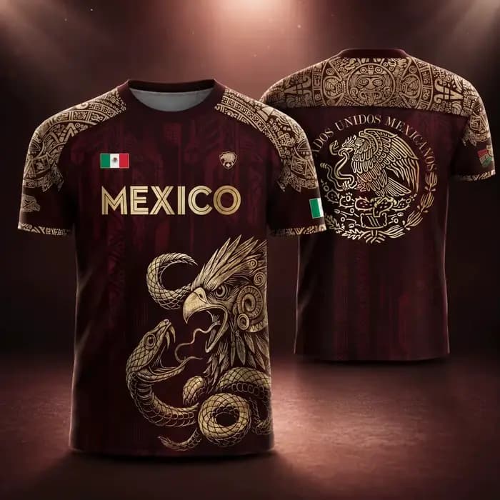 Maillot de football Mexique Homme Femme Aigle aztèque Serpent Graphique Drapeau Mexicain Manches Cou