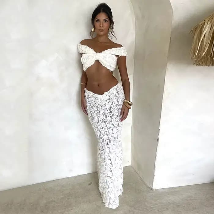 Maillot de bain blanc 3 pièces en dentelle, sexy, ensemble deux pièces, pour femmes, vêtements de pl