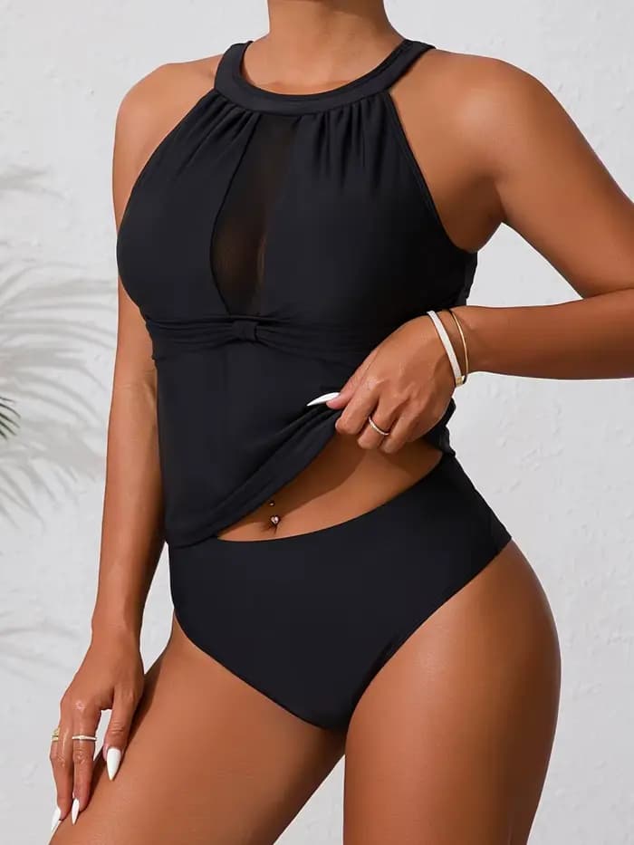 Licou Tankini 2026 maille noir maillot de bain femmes deux pièces Triangle maillots de bain femme ma