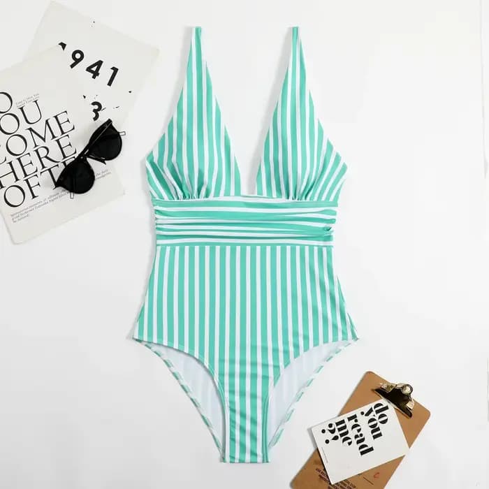 Maillot de bain une pièce rayé, Vintage, col en v, pour femmes, vêtements de plage, été, 2023