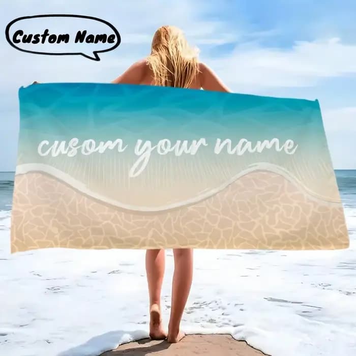 Eau de mer nom personnalisé serviettes de plage côté de mer serviette personnalisée piscine vacances