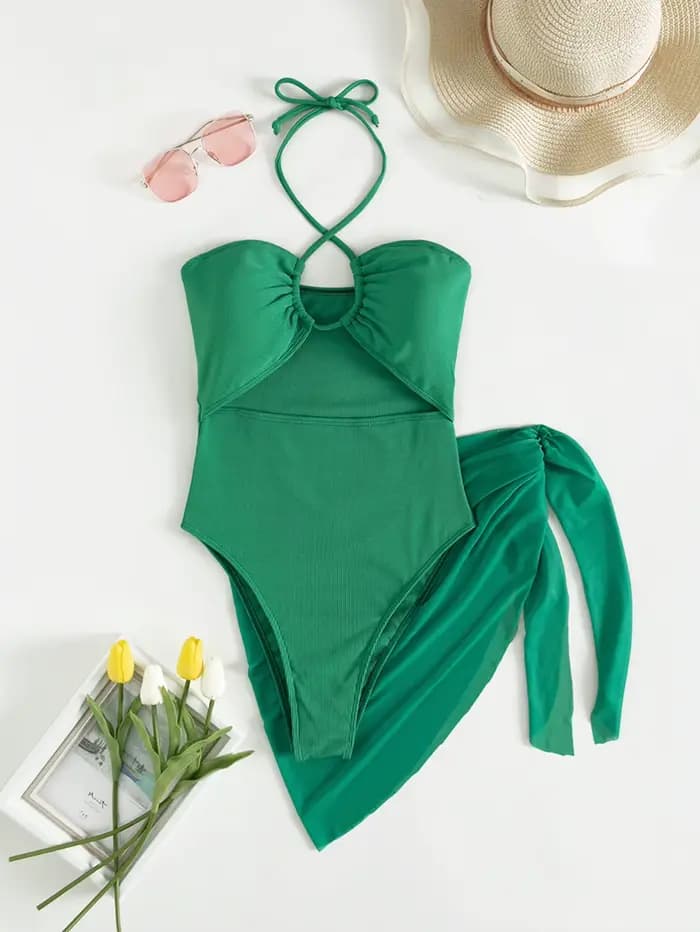 Cikini-Maillot de bain licou découpé pour femme avec jupe de plage, maillots de bain sexy, maillot d