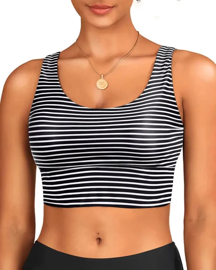 2026 Haut de maillot de bain de sport rembourré pour femme, couleur unie