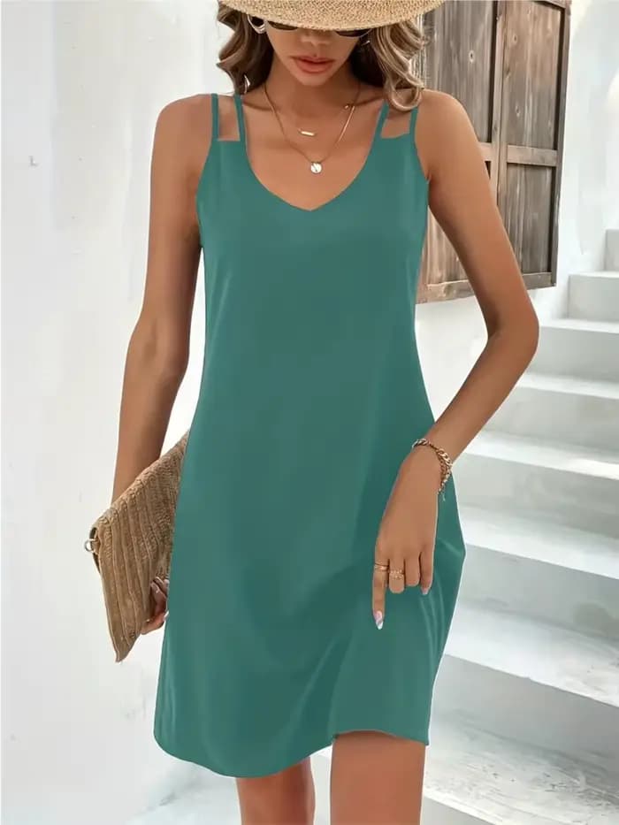 Robe de plage à double bretelles pour femmes, robes de vacances, mode estivale, solide, décontracté,