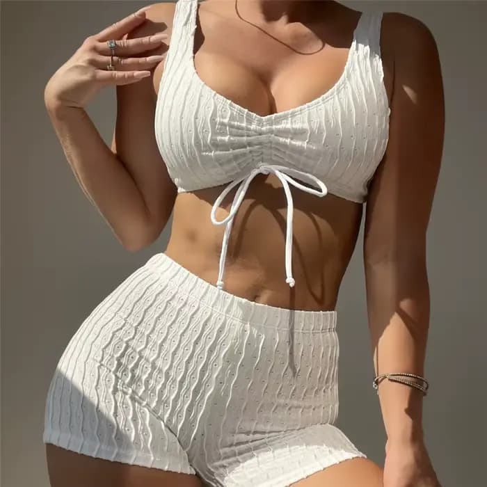 Maillot de bain blanc sexy pour femmes, culotte taille haute, string, ensemble deux pièces, bikini, 