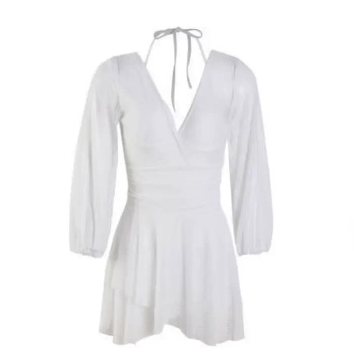Maillot de bain transparent à manches longues et jupe, col en V, dos nu, style plage, coupe ajustée,