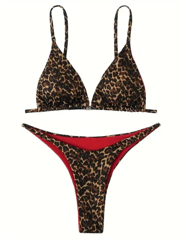 Maillot de bain imprimé léopard pour femme, bikini dos nu, triangle push-up, tenue de plage, tenue d