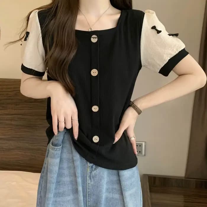 T-shirt à manches courtes avec nœud épissé pour femmes, haut Slim, nouveau Design
