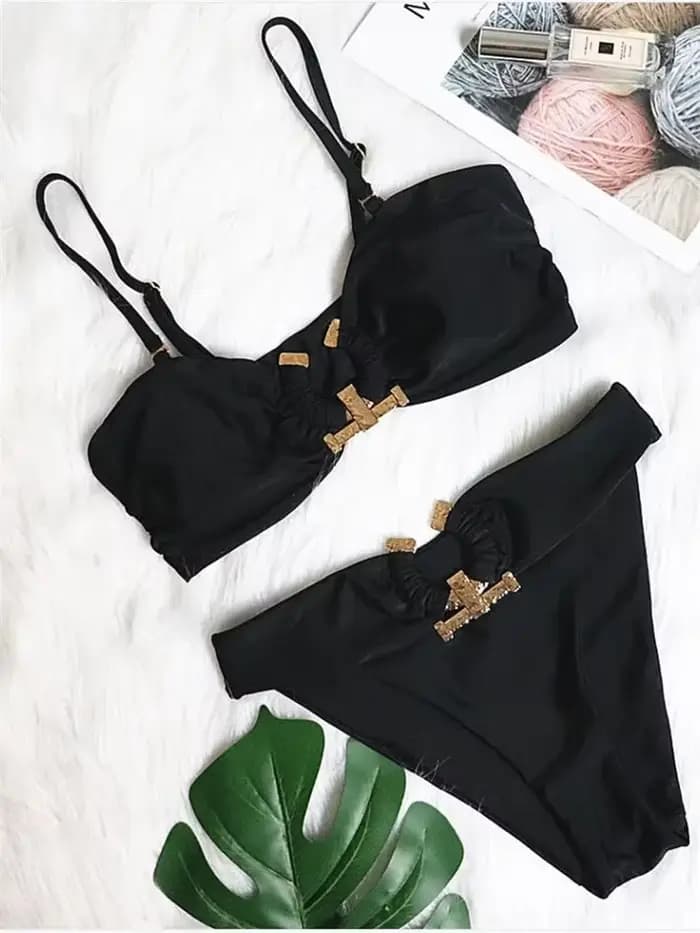 Maillot de bain brésilien sexy noir 2026 pour femme, bandeau, coupe haute, push-up rembourré, luxueu