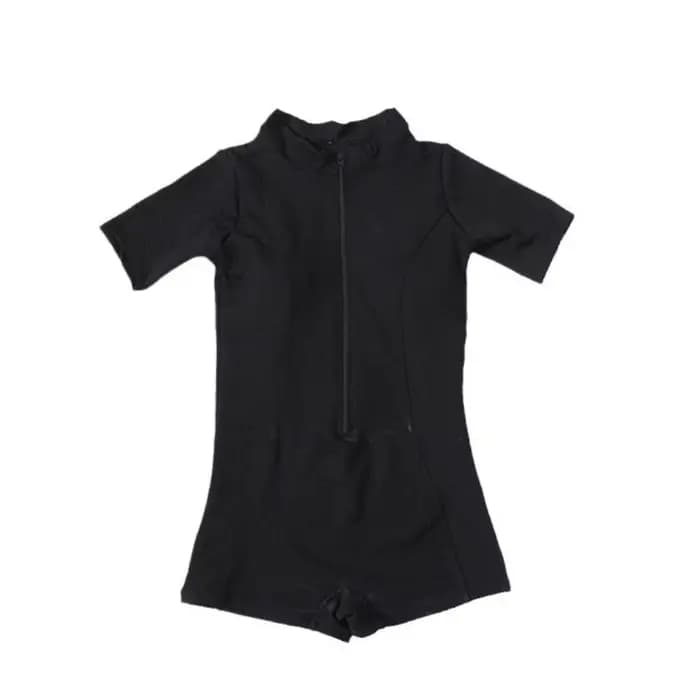 Maillot de bain une pièce à manches courtes, col semi-montant, bleu uni, pour la plongée