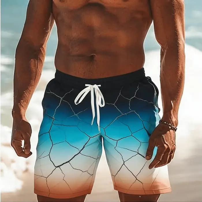 Shorts de sport pour hommes, avec un motif dégradé craquelé unique et une impression 3D, parfaits po