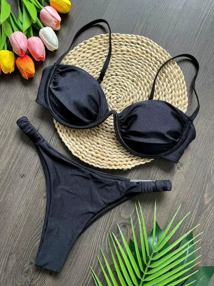 Ensemble bikini sexy 3D à fleurs 2026 pour femme, noir et blanc, micro-mini, avec armatures en V, ma