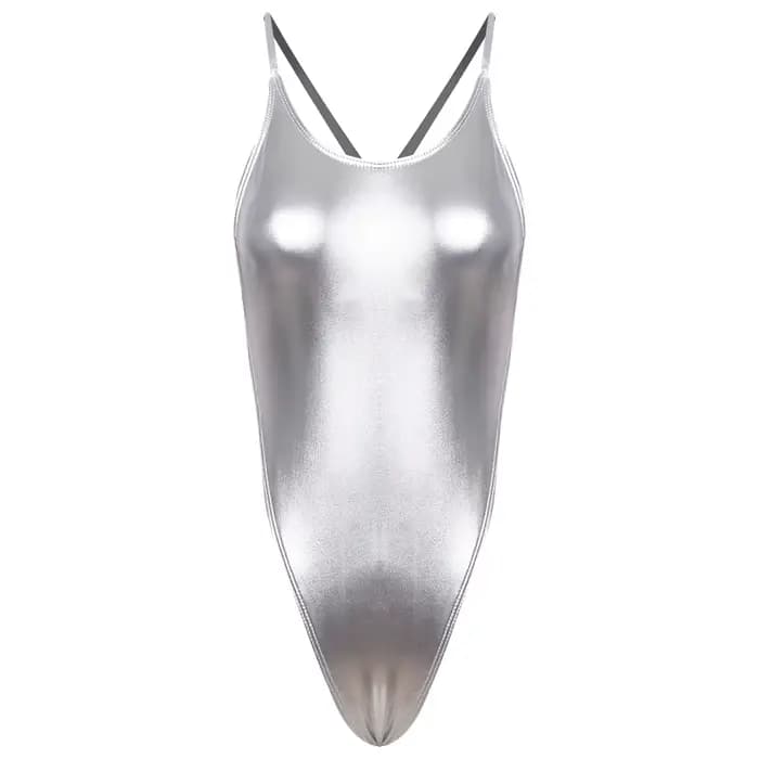 Maillot de bain une pièce pour femme, effet peau de serpent, métallisé brillant, dos nu, coupe haute