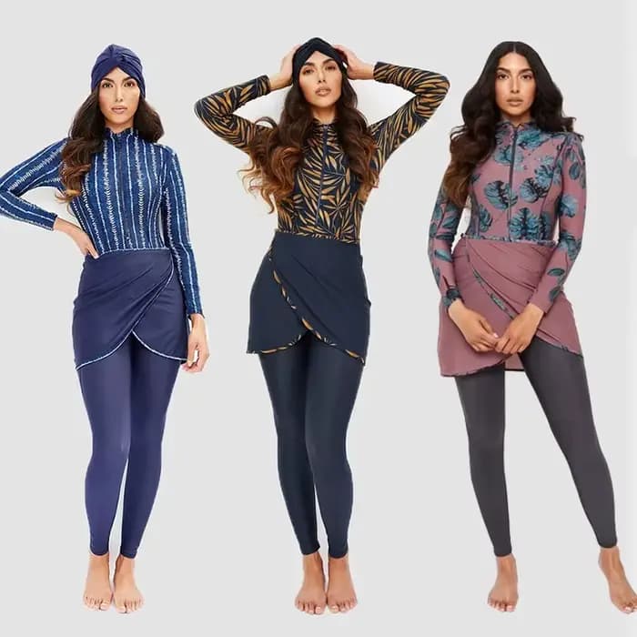 Maillot de bain musulman à manches longues pour femme, couverture complète, burkini, pantalon turban