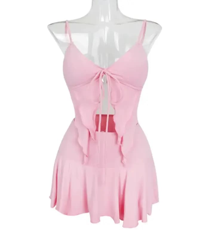Maillot de bain rose style Ins, doux et sexy, avec haut à bords conservateurs et jupe séparée, pour 