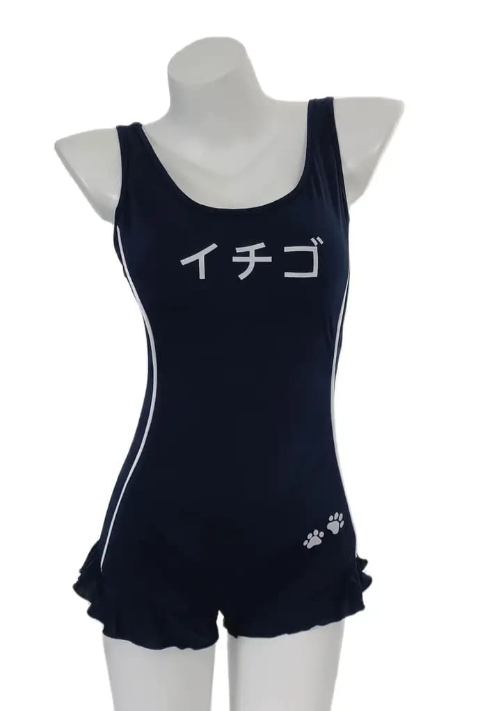 Anime Neko Cat Ruffle Cosplay Swimsuit, Sukumizu School Girls Swimwear, Bathing Monokini, Push Up Pa