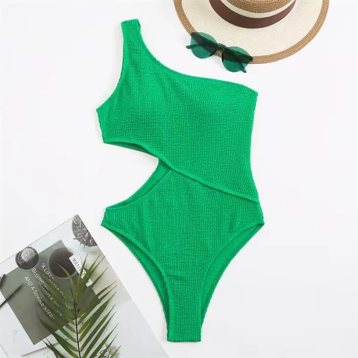 Maillot de bain une pièce côtelé, asymétrique épaule dénudée, Sexy, couleur unie, pour femmes, vêtem