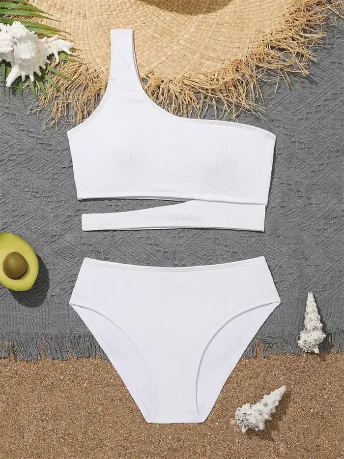 Maillot de bain fille Bikini 2026 nouveau solide une épaule Bikinis ensemble maillots de bain pour e