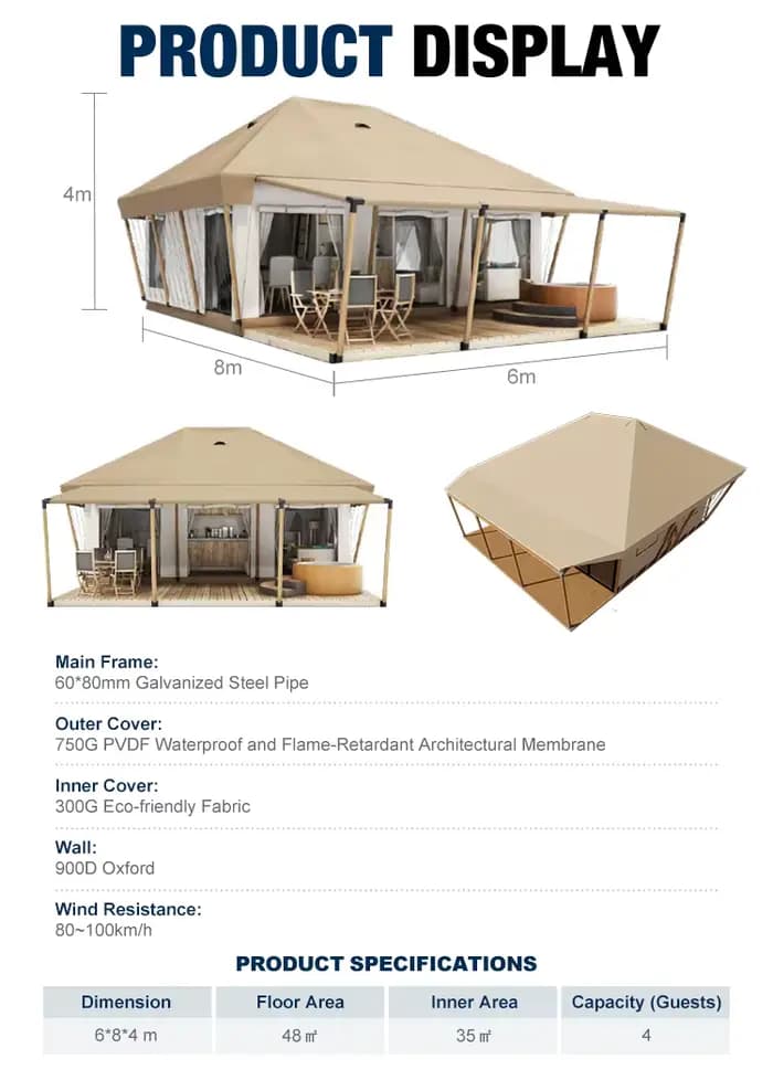 Tentes de camping personnalisées 6x8m, imperméables, pour resort, glamping, safari, lodge de luxe, h
