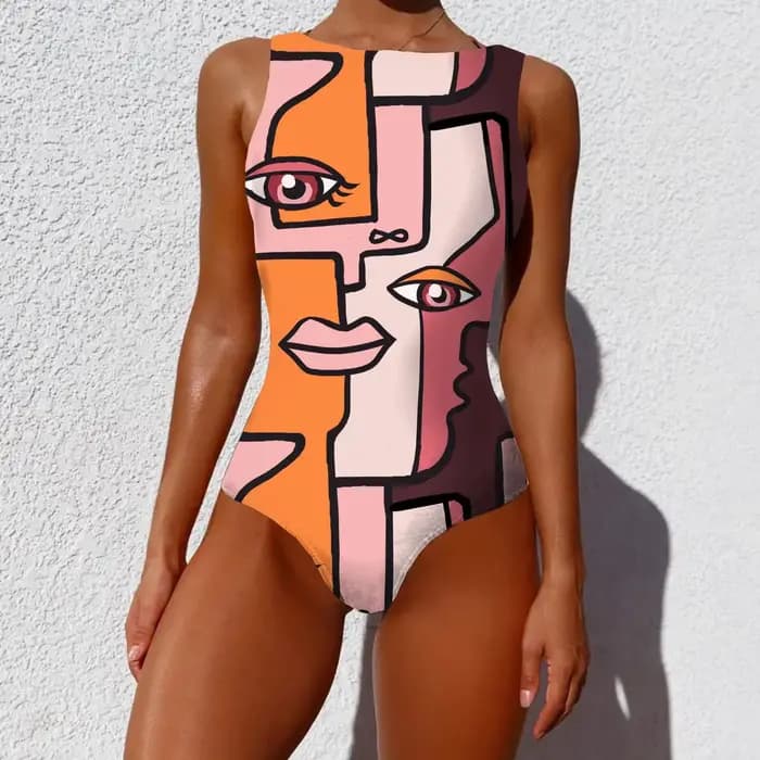 Maillot de bain une pièce pour femme, bikini vintage, personnalité, imprimé abstrait, vêtements de p
